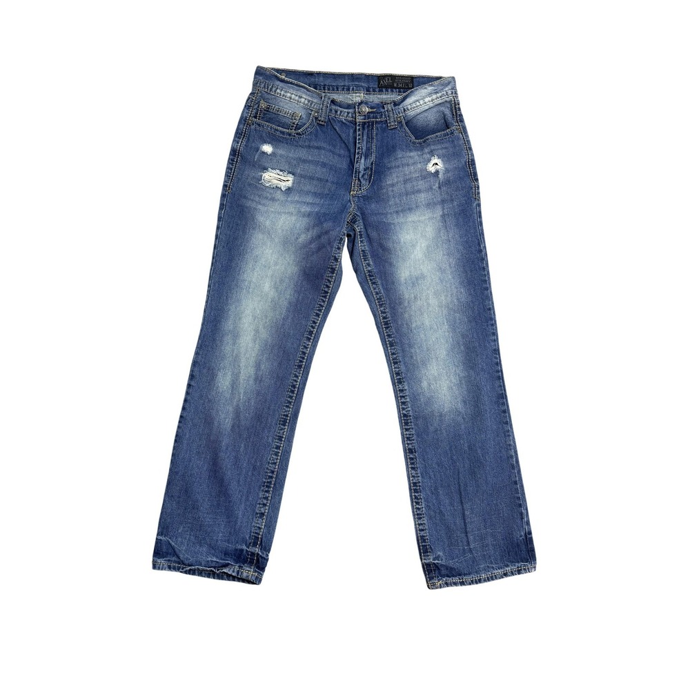 Axel‎ Jeans Mens 34x30 Blue Denim Relaxed Fit Straight Leg Distressed Casual